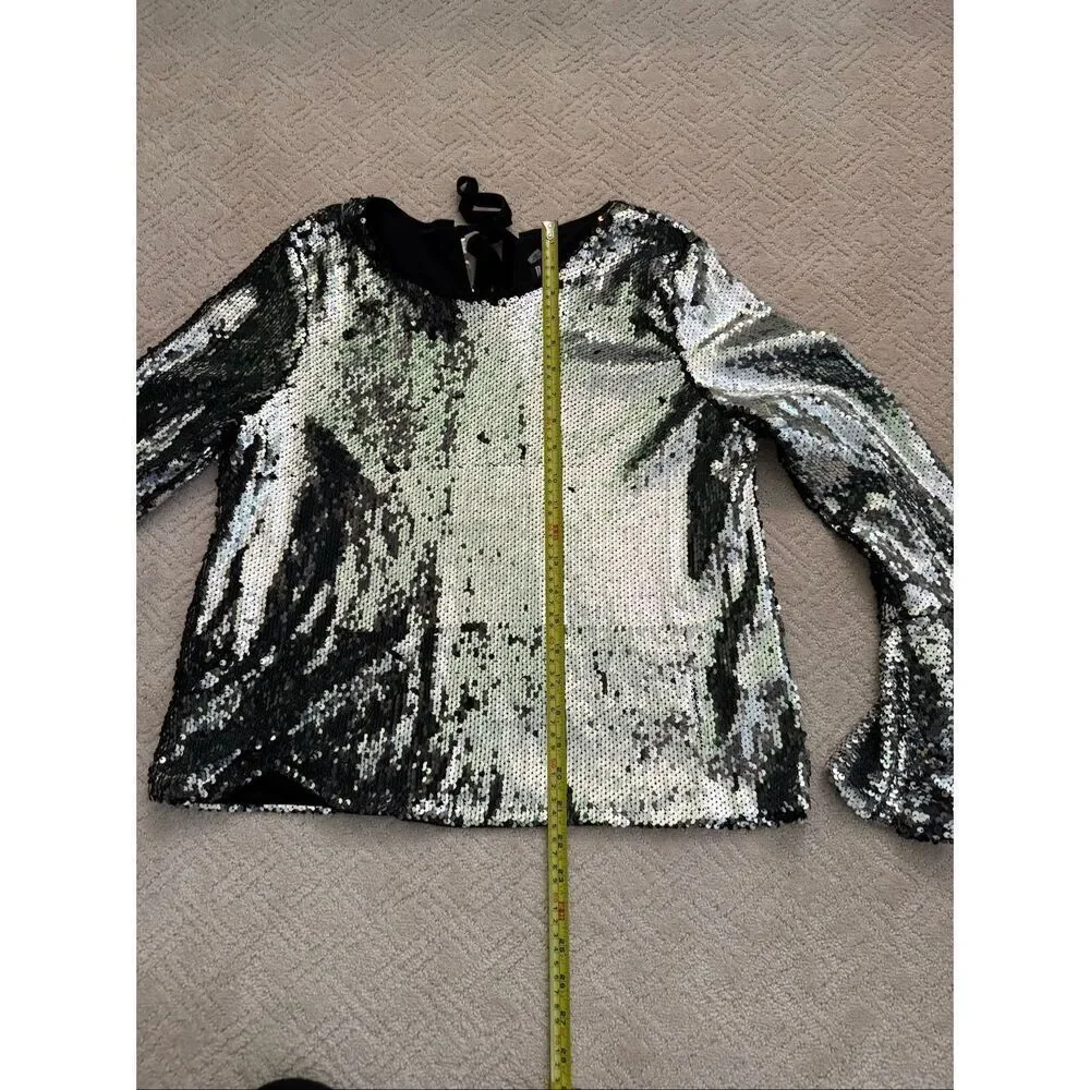 NWOT Design Lab Sequin Bell Sleeve Blouse - Picture 2 of 10